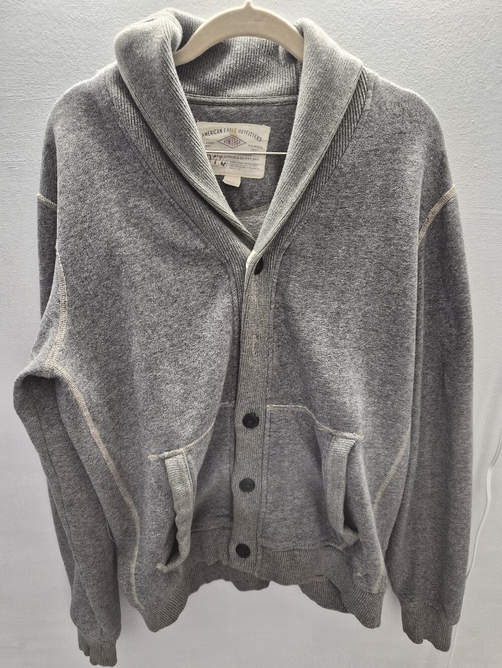 American Eagle Outfitters Vintage Men’s Gray Shawl Collar Button Cardigan